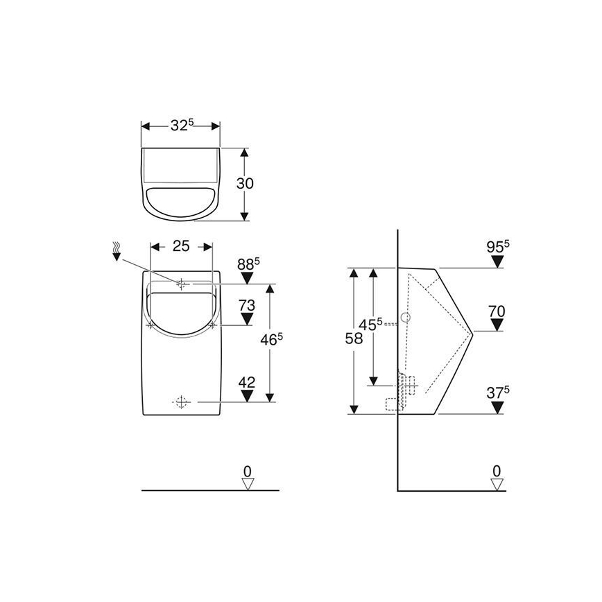 Geberit 500.254.01.1 - Pisoár Smyle zadní přívod, zadní odpad keramika/bílá