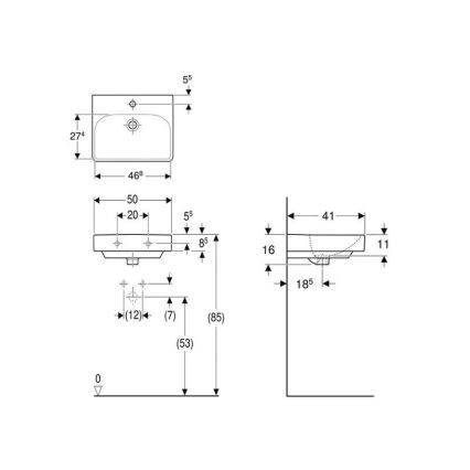 Geberit 500.256.01.1 - Závěsné umyvadlo Smyle Square 50x41 cm keramika/bílá