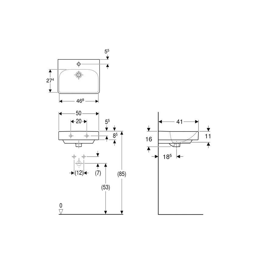Geberit 500.256.01.1 - Závěsné umyvadlo Smyle Square 50x41 cm keramika/bílá