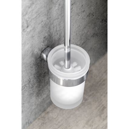 Gedy - Nástěnná WC štětka PIRENEI lesklý chrom/sklo satin