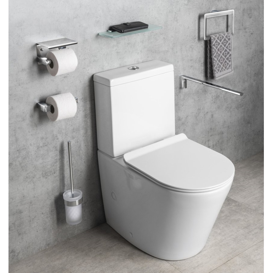Gedy - Nástěnná WC štětka PIRENEI lesklý chrom/sklo satin