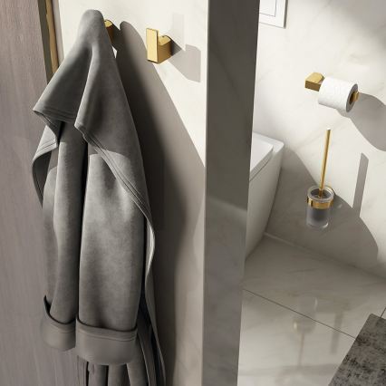 Gedy - Nástěnná WC štětka PIRENEI mléčné sklo/matná zlatá