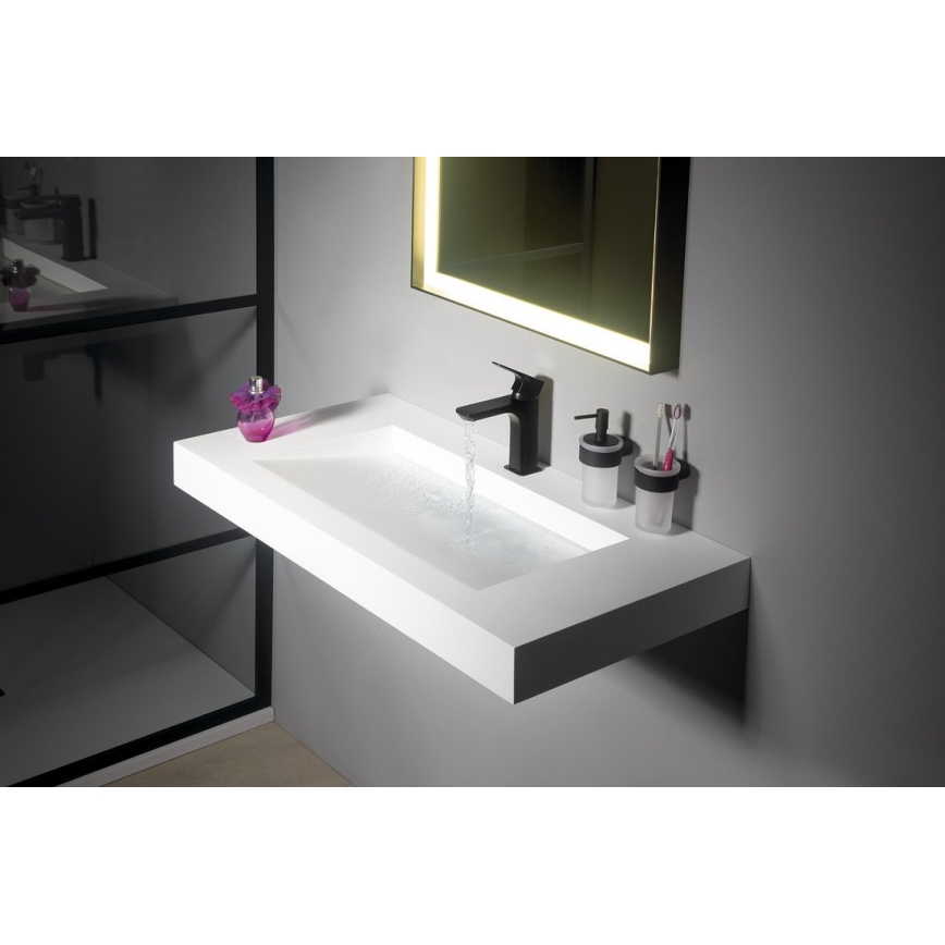 Gedy - Nástěnný dávkovač mýdla PIRENEI 110 ml mléčné sklo/matná černá