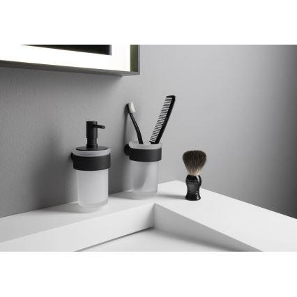 Gedy - Nástěnný dávkovač mýdla PIRENEI 110 ml mléčné sklo/matná černá