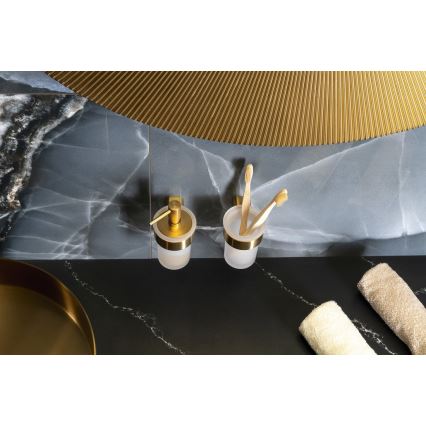 Gedy - Nástěnný stojánek na zubní kartáčky PIRENEI mléčné sklo/matná zlatá