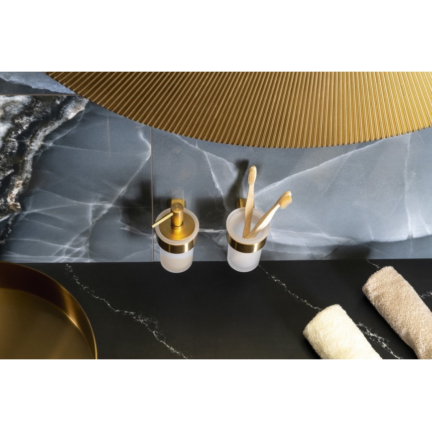 Gedy - Nástěnný stojánek na zubní kartáčky PIRENEI mléčné sklo/matná zlatá