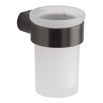 Gedy - Nástěnný stojánek na zubní kartáčky PIRENEI mléčné sklo/metalicky šedá