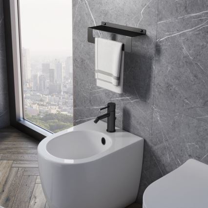 Gedy - Polička s věšákem na ručníky CLEO 30 cm matná černá