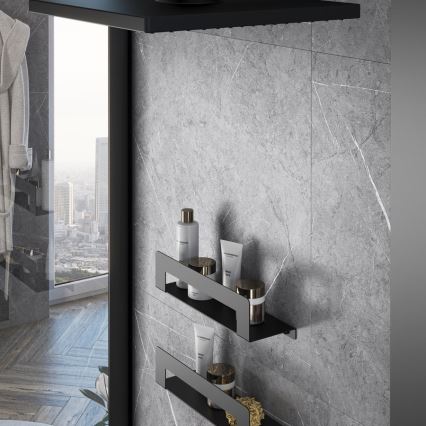 Gedy - Polička s věšákem na ručníky CLEO 30 cm matná černá