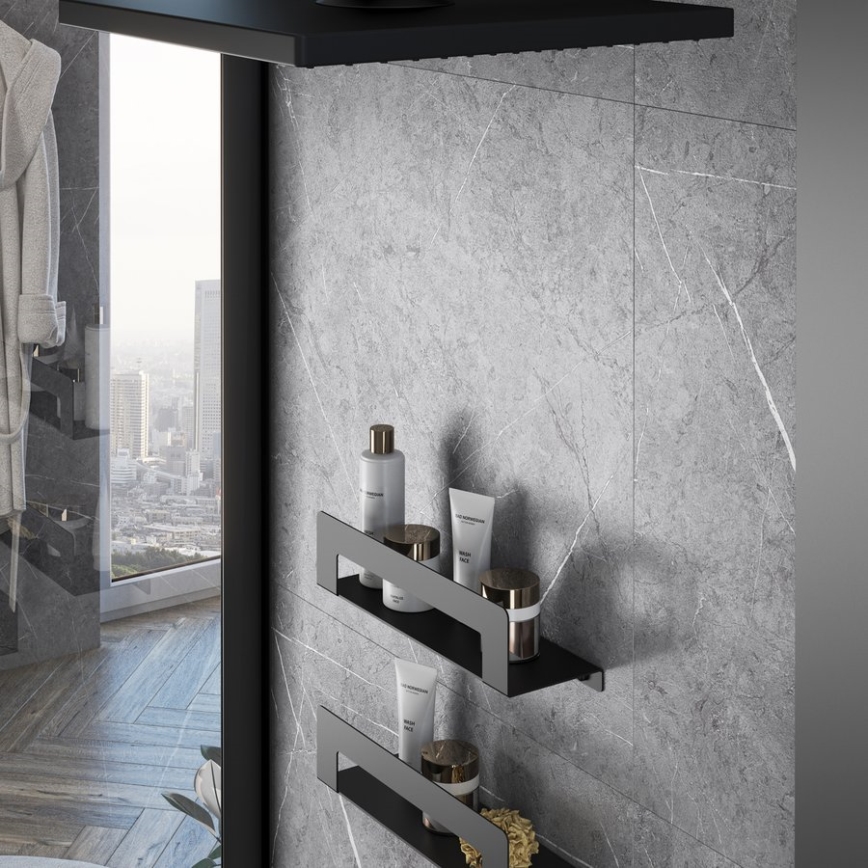 Gedy - Polička s věšákem na ručníky CLEO 30 cm matná černá