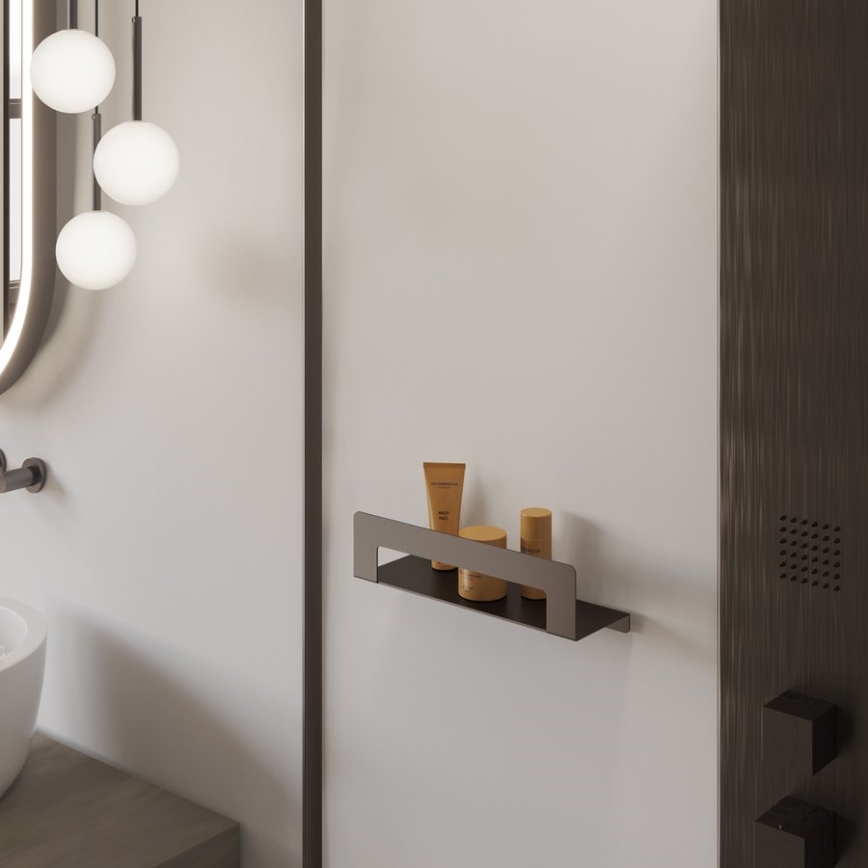 Gedy - Polička s věšákem na ručníky CLEO 30 cm metalicky šedá