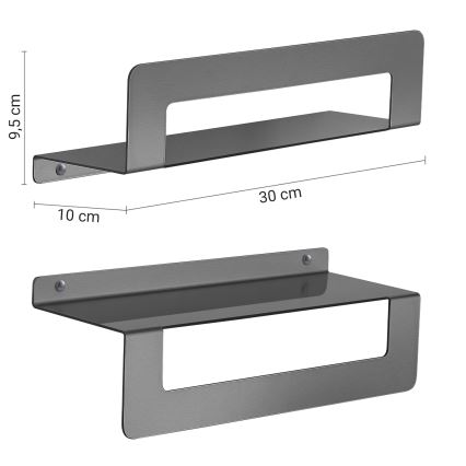 Gedy - Polička s věšákem na ručníky CLEO 30 cm metalicky šedá