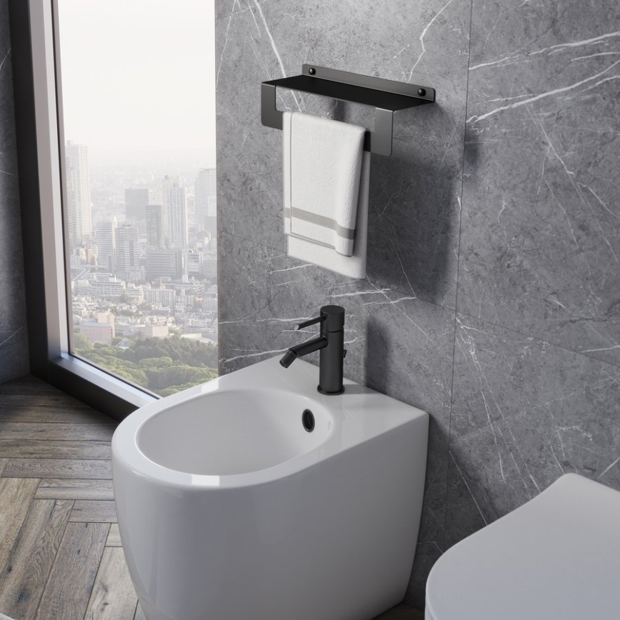 Gedy - Polička s věšákem na ručníky CLEO 50 cm matná černá