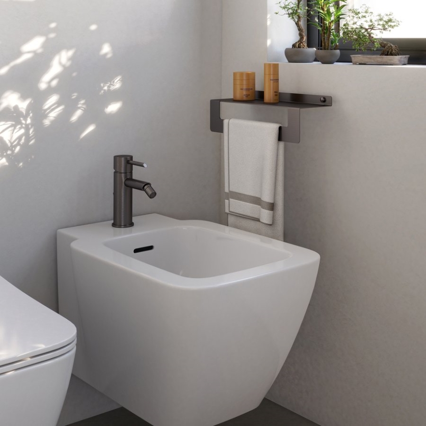 Gedy - Polička s věšákem na ručníky CLEO 50 cm metalicky šedá