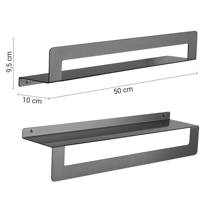 Gedy - Polička s věšákem na ručníky CLEO 50 cm metalicky šedá