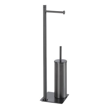 Gedy - Stojací WC štětka s držákem toaletního papíru TRILLY metalicky šedá