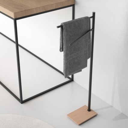 Gedy - Stojan na ručníky TRILLY 83,5 cm matná černá/bambus