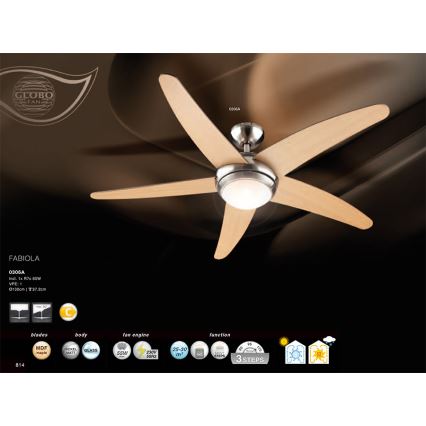 GLOBO 0306A - Stropní ventilátor FABIOLA 1xR7s/80W/230V sv. dřevo