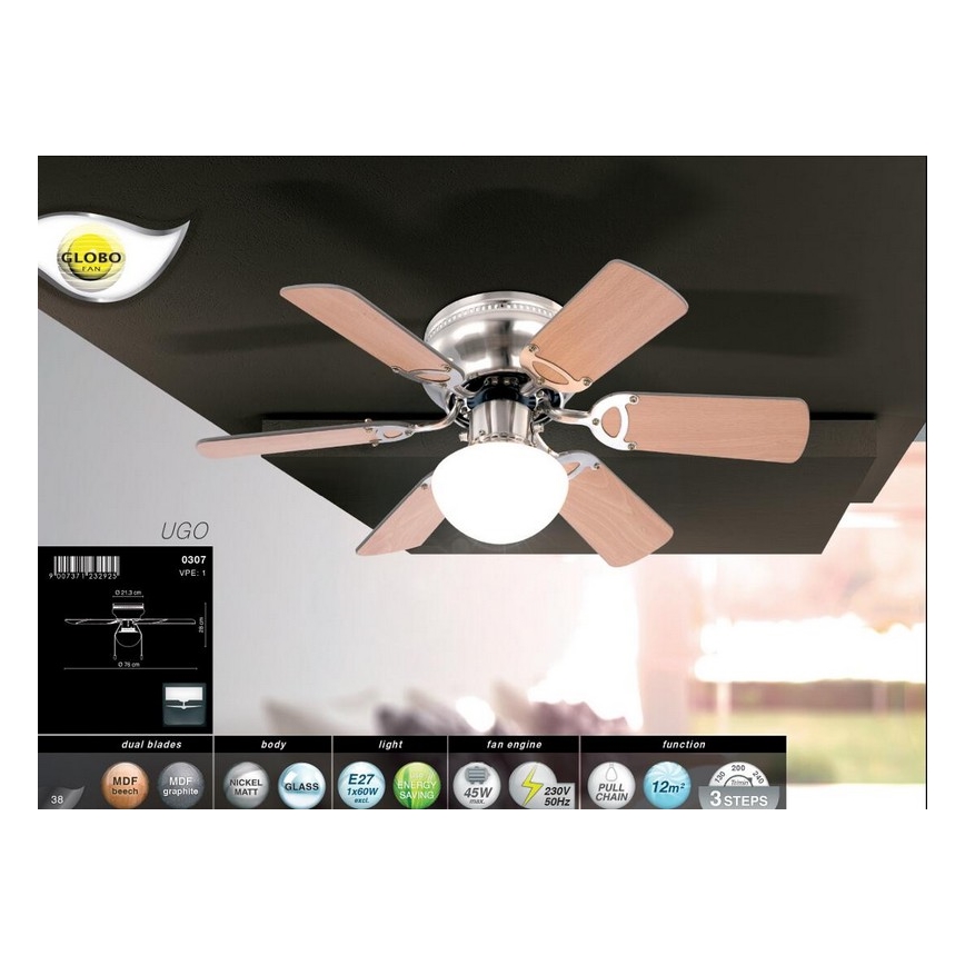 Globo - Stropní ventilátor 1xE27/60W/230V