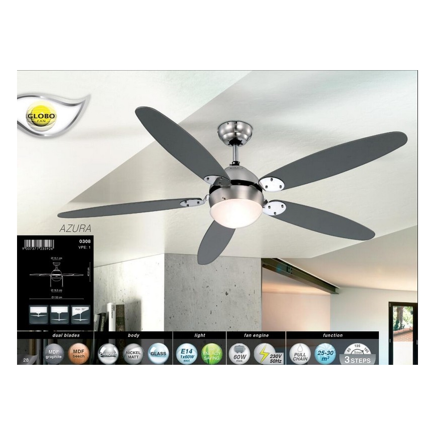 Globo - Stropní ventilátor 1xE14/60W/230V