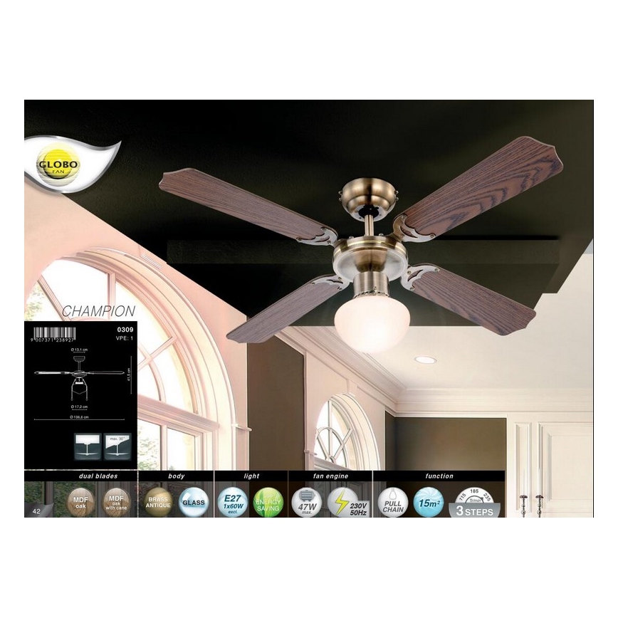 Globo - Stropní ventilátor 1xE27/60W/230V