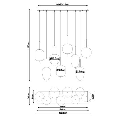 Globo - Lustr na lanku 8xE14/40W/230V mosaz