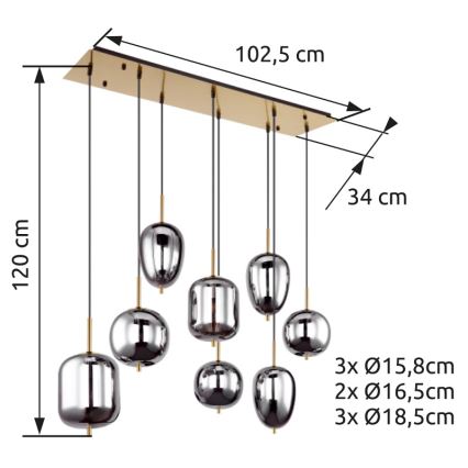 Globo - Lustr na lanku 8xE14/40W/230V kouřová