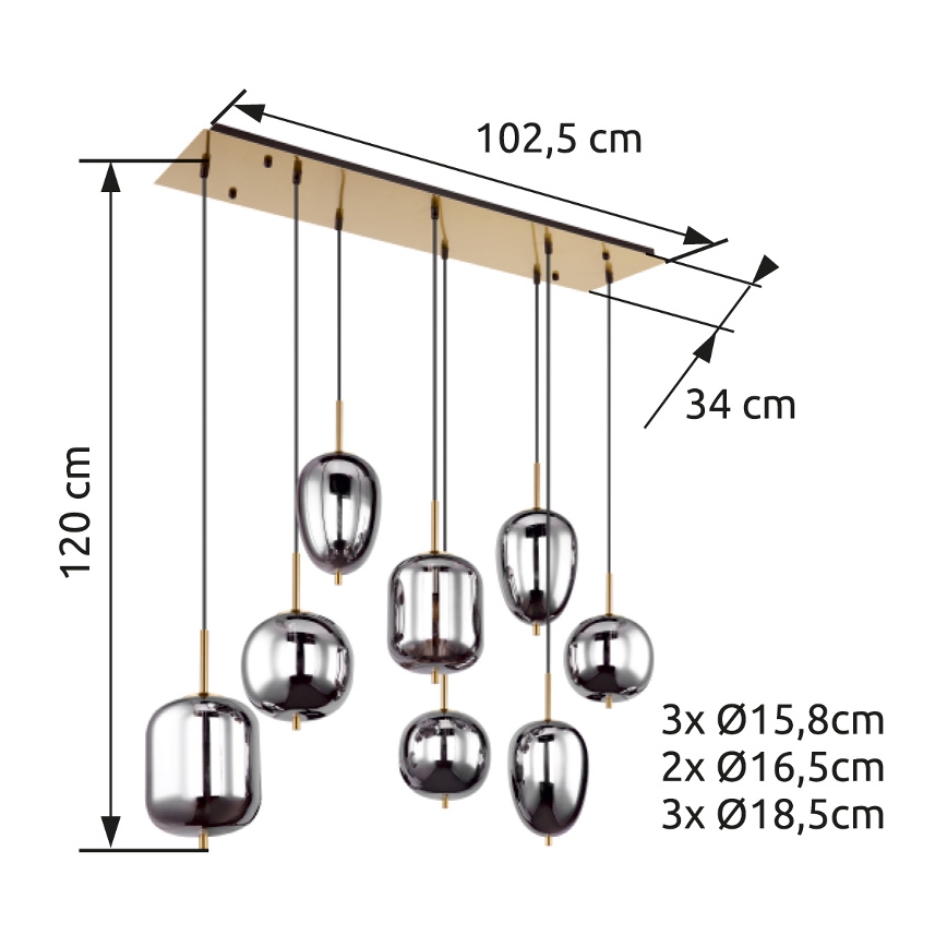 Globo - Lustr na lanku 8xE14/40W/230V kouřová