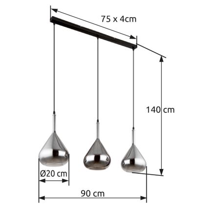 Globo - Lustr na lanku 3xE27/60W/230V černá