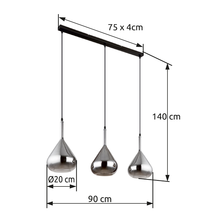 Globo - Lustr na lanku 3xE27/60W/230V černá