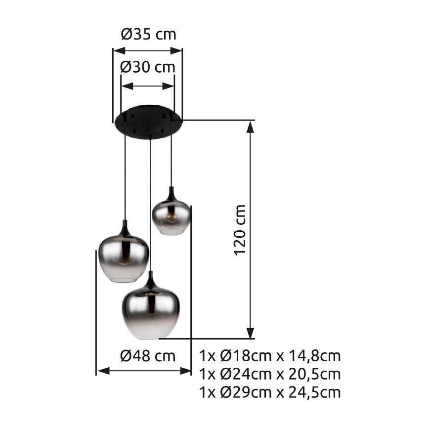 Globo - Lustr na lanku 3xE27/40W/230V pr. 48 cm černá