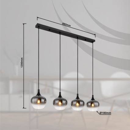 Globo - Lustr na lanku 4xE27/40W/230V černá