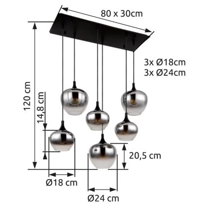 Globo - Lustr na lanku 6xE27/40W/230V černá