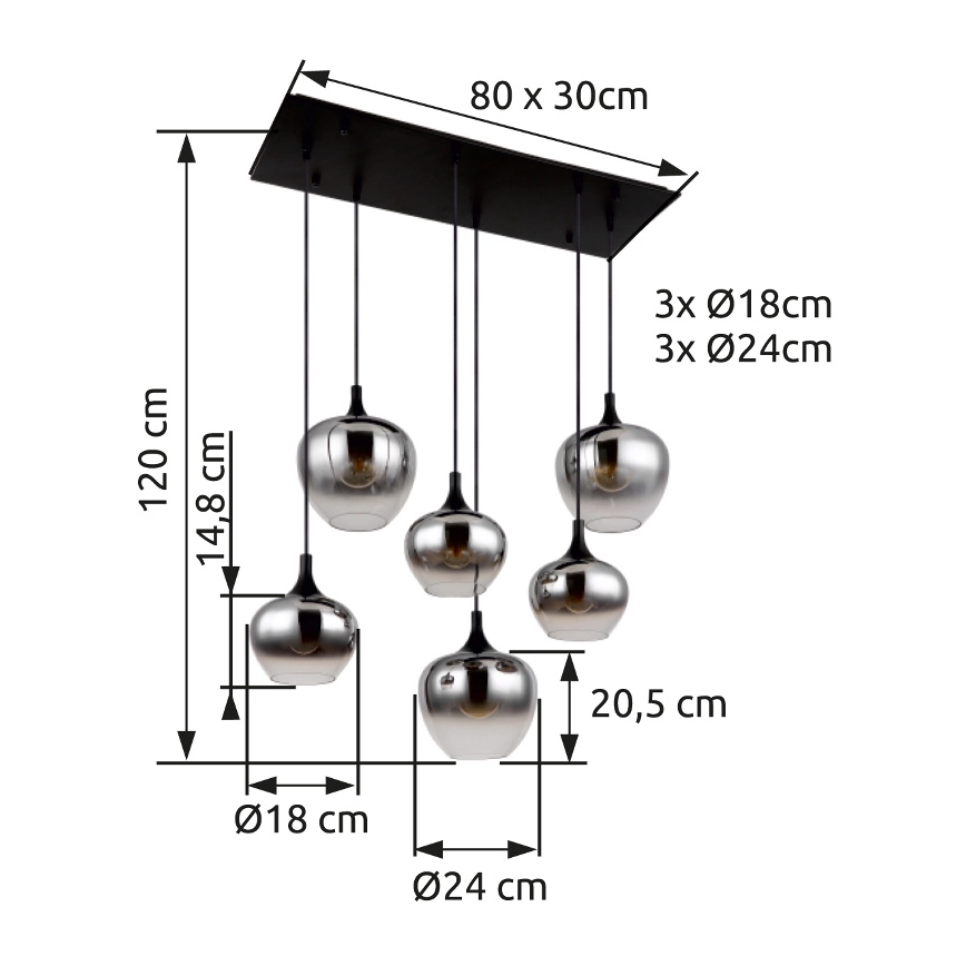 Globo - Lustr na lanku 6xE27/40W/230V černá