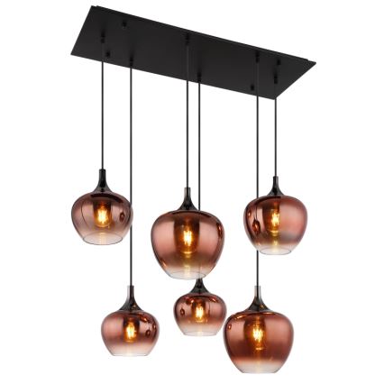 Globo - Lustr na lanku 6xE27/40W/230V hnědá/kouřová