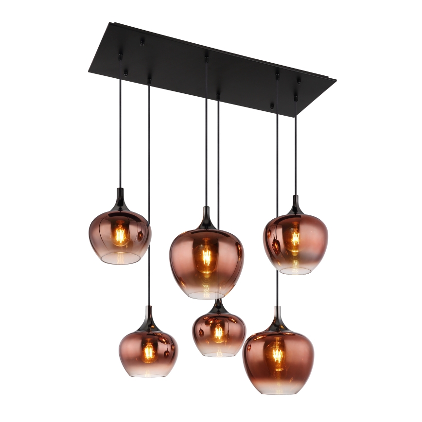 Globo - Lustr na lanku 6xE27/40W/230V hnědá/kouřová