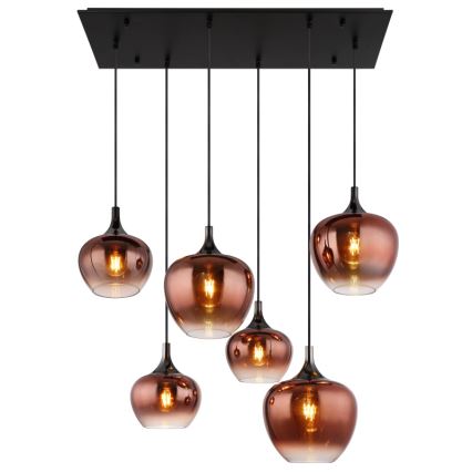 Globo - Lustr na lanku 6xE27/40W/230V hnědá/kouřová