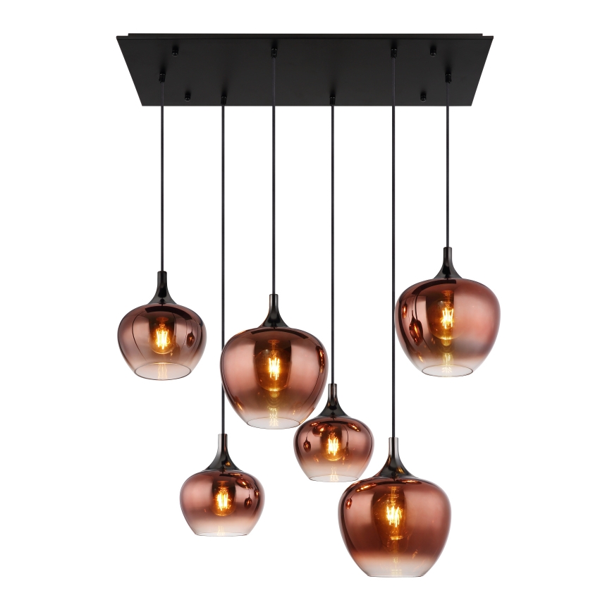 Globo - Lustr na lanku 6xE27/40W/230V hnědá/kouřová