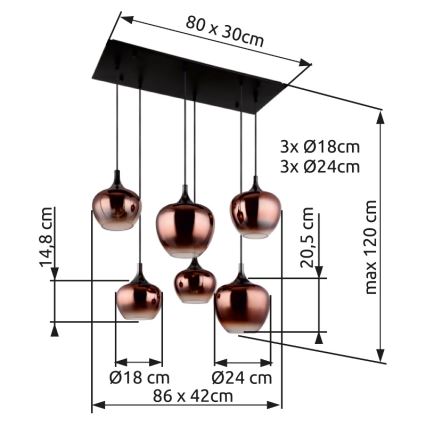 Globo - Lustr na lanku 6xE27/40W/230V hnědá/kouřová
