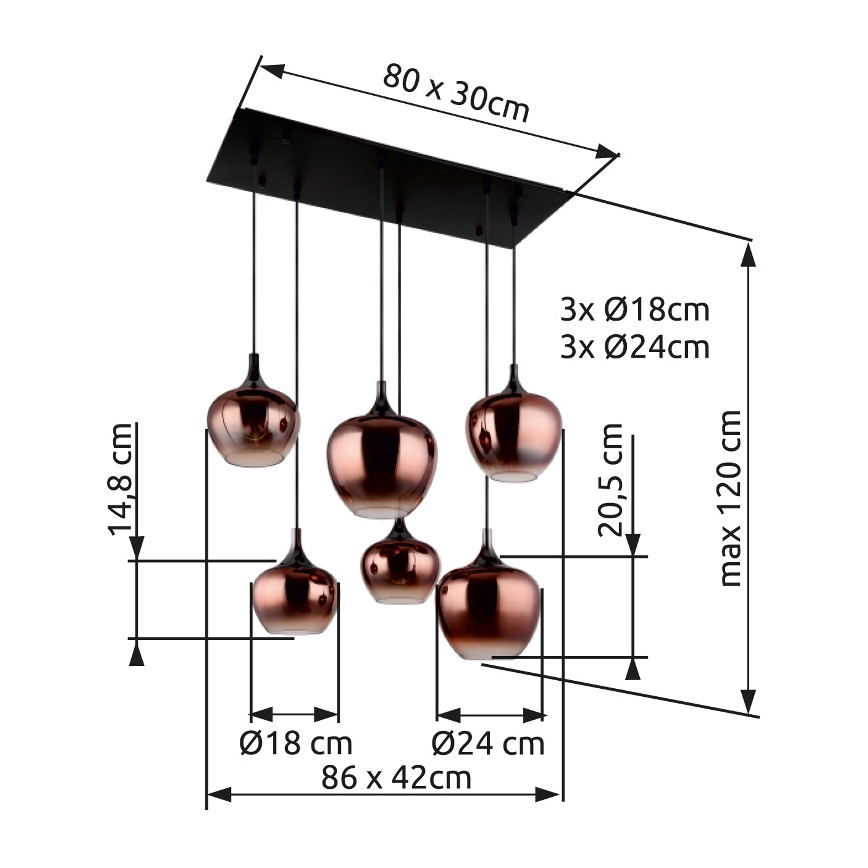 Globo - Lustr na lanku 6xE27/40W/230V měděná