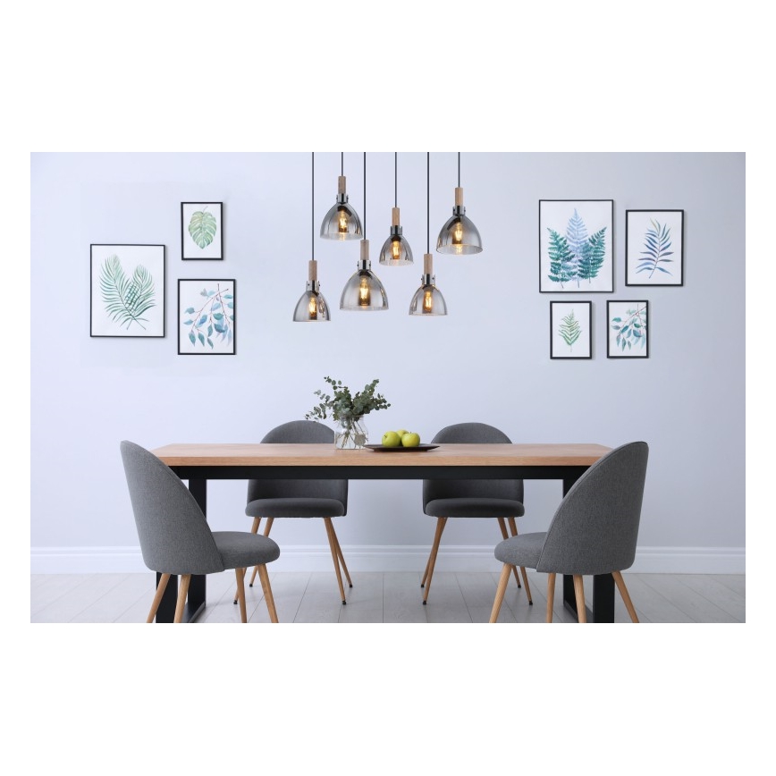 Globo - Lustr na lanku 6xE27/6W/230V černá/kouřová