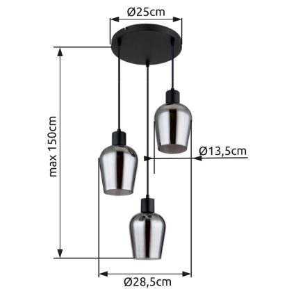 Globo - Lustr na lanku 3xE27/40W/230V pr. 28,5 cm černá