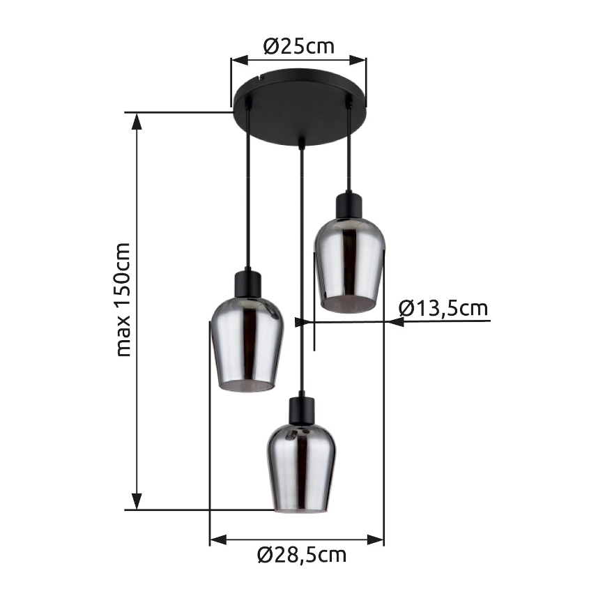 Globo - Lustr na lanku 3xE27/40W/230V pr. 28,5 cm černá