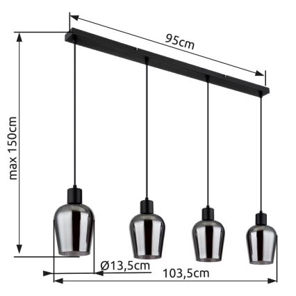 Globo - Lustr na lanku 4xE27/40W/230V černá