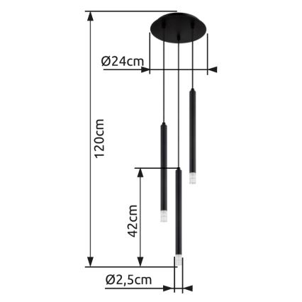 Globo - Lustr na lanku 3xG9/4W/230V pr. 24 cm černá