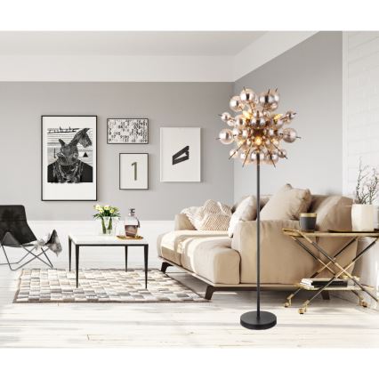 Globo - Stojací lampa 6xE14/25W/230V černá/kouřová