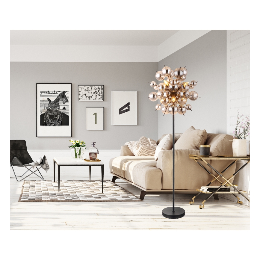 Globo - Stojací lampa 6xE14/25W/230V černá/kouřová