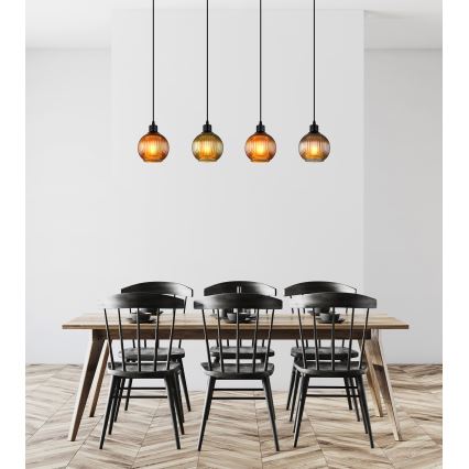 Globo - Lustr na lanku 4xE27/25W/230V měď/zelená/modrá