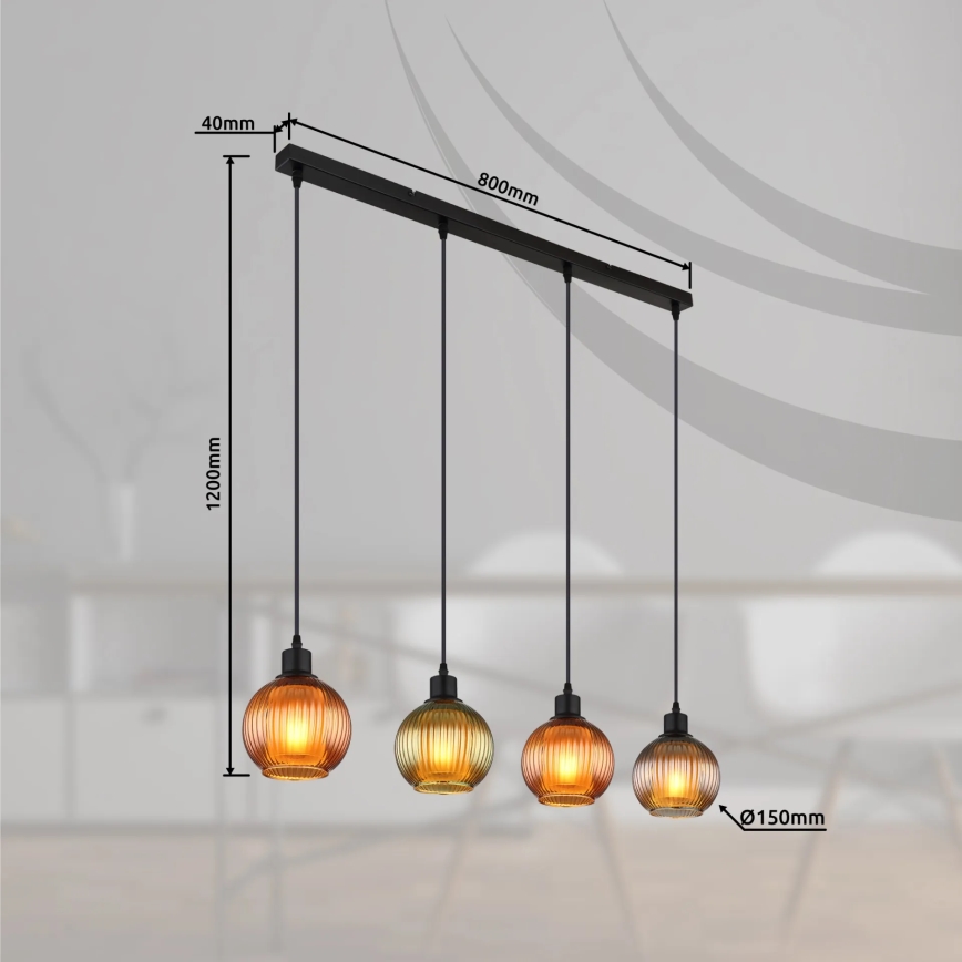 Globo - Lustr na lanku 4xE27/25W/230V měď/zelená/modrá