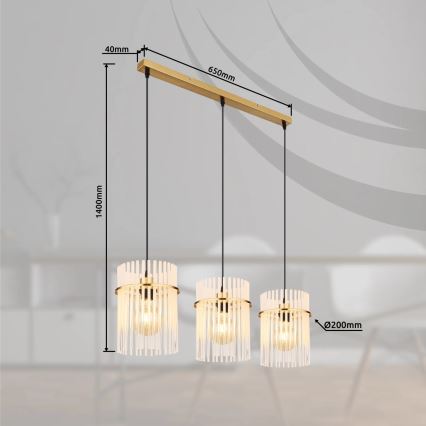 Globo - Lustr na lanku 3xE27/60W/230V zlatá
